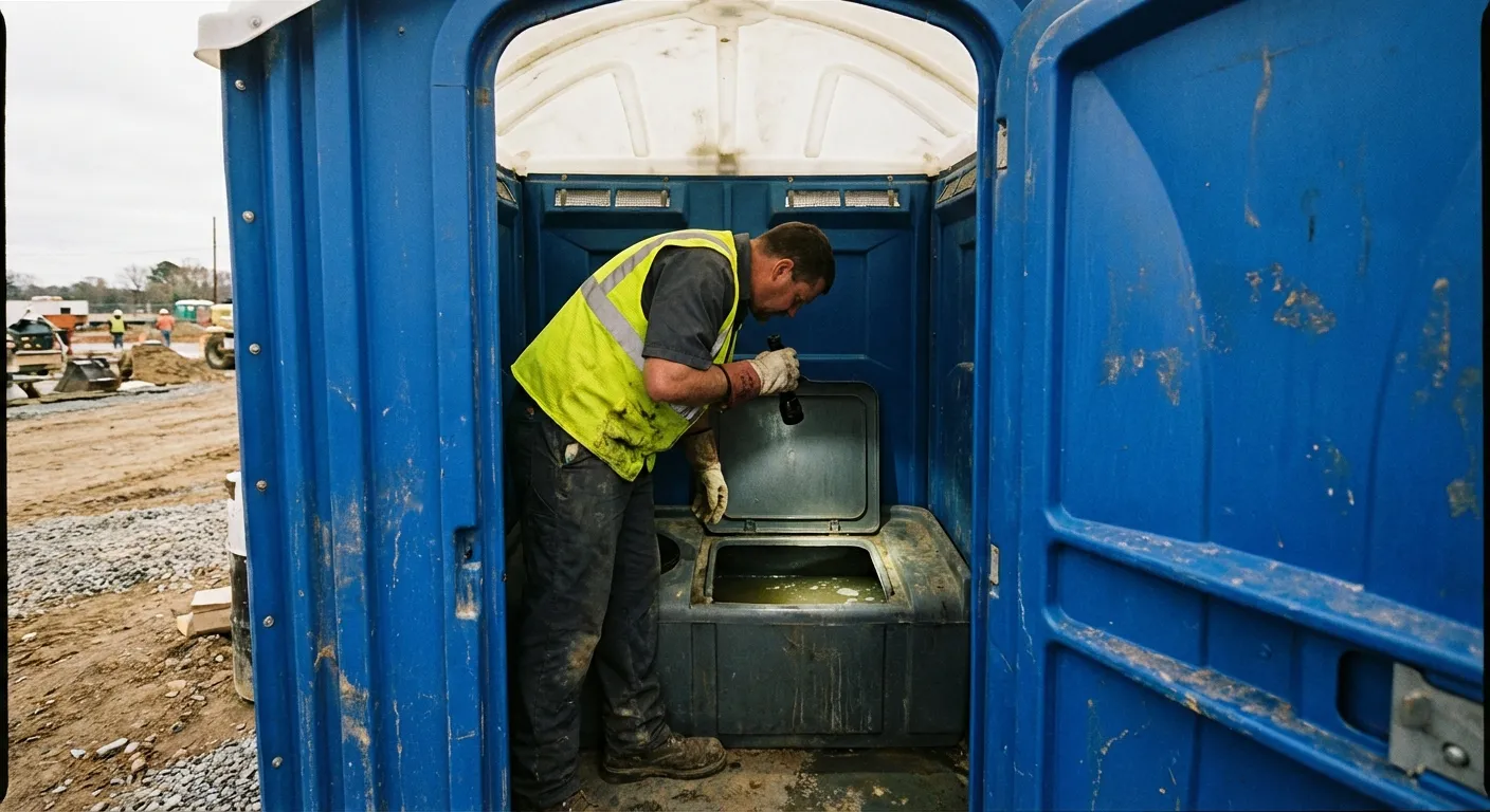 Technician inspecting waste tank levels in League City, TX