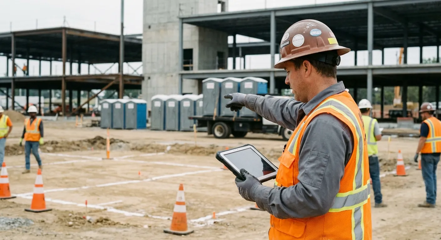 Construction site portable toilet placement planning in League City, TX
